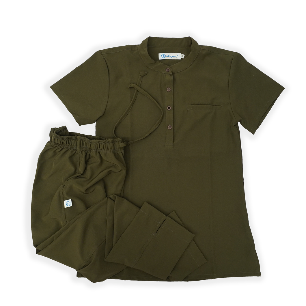 Conjunto quirúrgico Verde Militar Slim Mao para dama